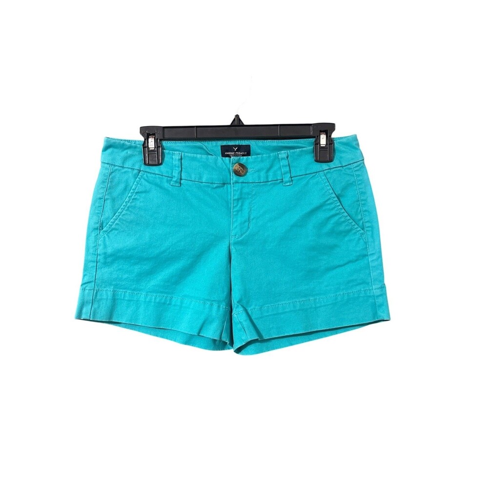 American Eagle Midi Stretch Shorts Mid-Rise Flat Front Cotton Blend Size 4 Y2K